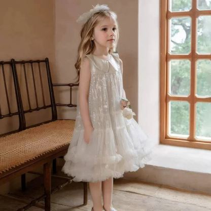 Mesh Folds Fluffy Split Joint Sleeveless Mid-long Dresses - image 2