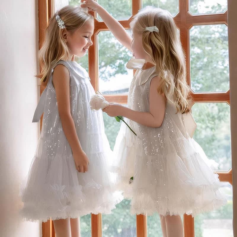 Mesh Folds Fluffy Split Joint Sleeveless Mid-long Dresses - image 4