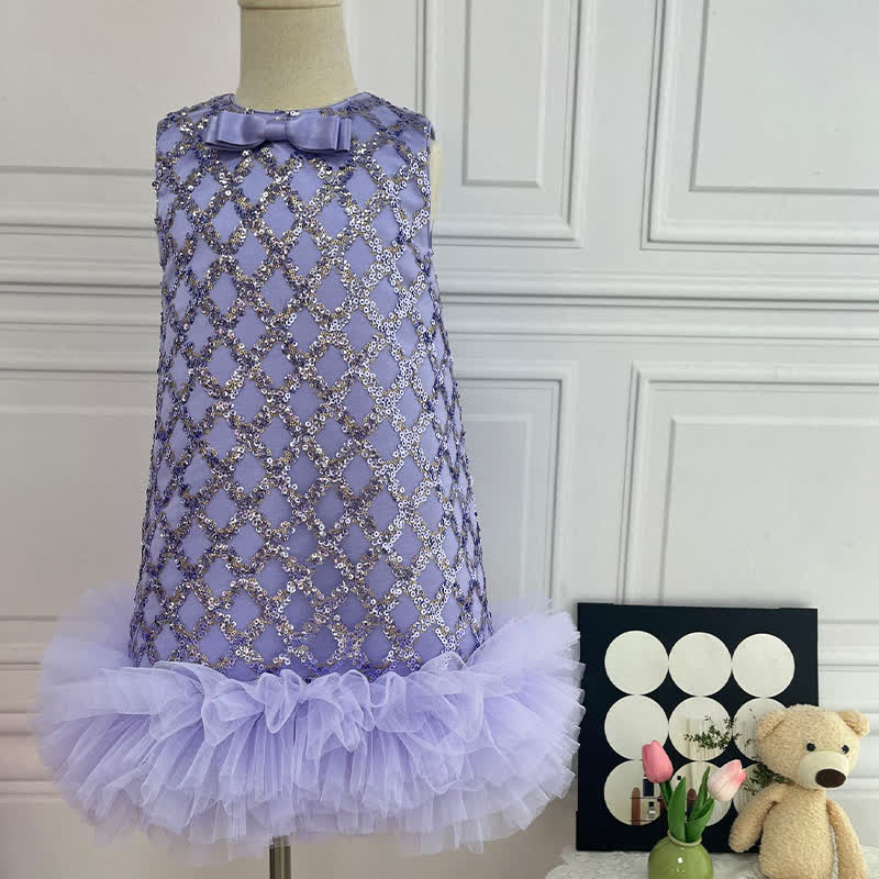 Sequins Bow Folds Sleeveless Midi Dresses - Purple - 7-8Y - image 15