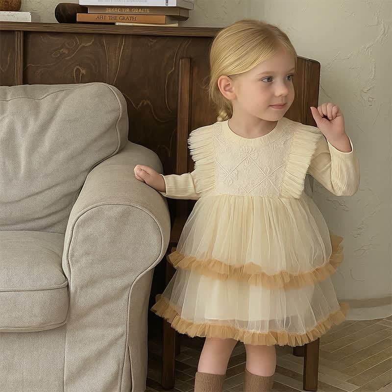 [Archive Sale] Chemical Fiber Blend Folds Fluffy Long Sleeve Mid-long Dresses - image 6