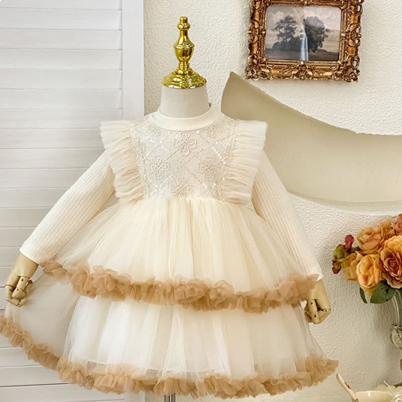 [Archive Sale] Chemical Fiber Blend Folds Fluffy Long Sleeve Mid-long Dresses - image 2