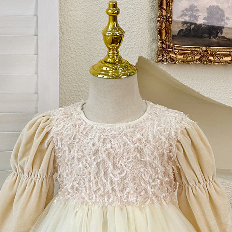 [Archive Sale] Chemical Fiber Blend Folds Fluffy Long Sleeve Mid-long Dresses - image 5