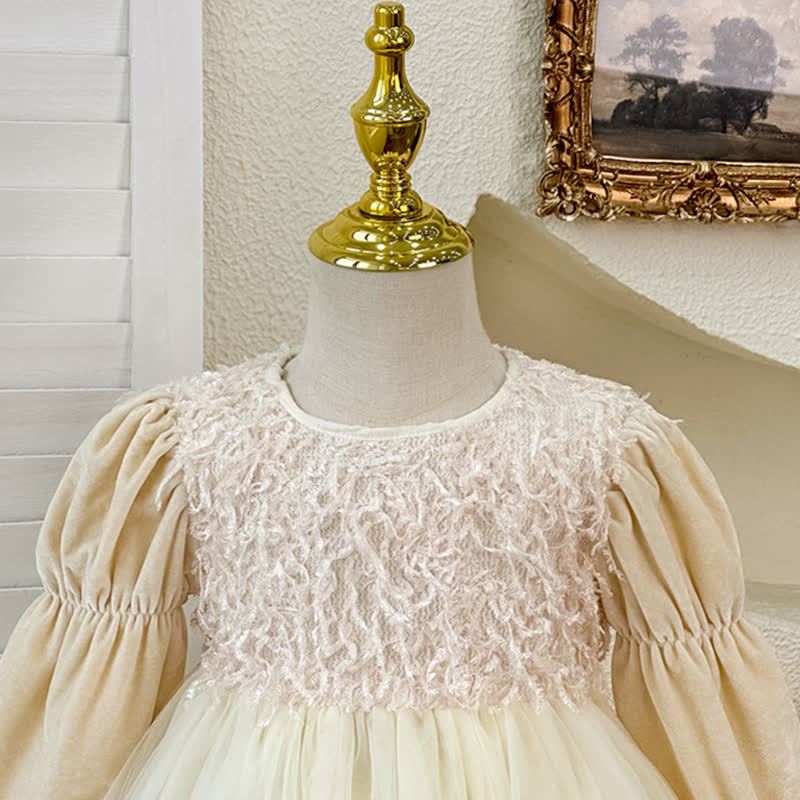 [Archive Sale] Chemical Fiber Blend Folds Fluffy Long Sleeve Mid-long Dresses - image 5