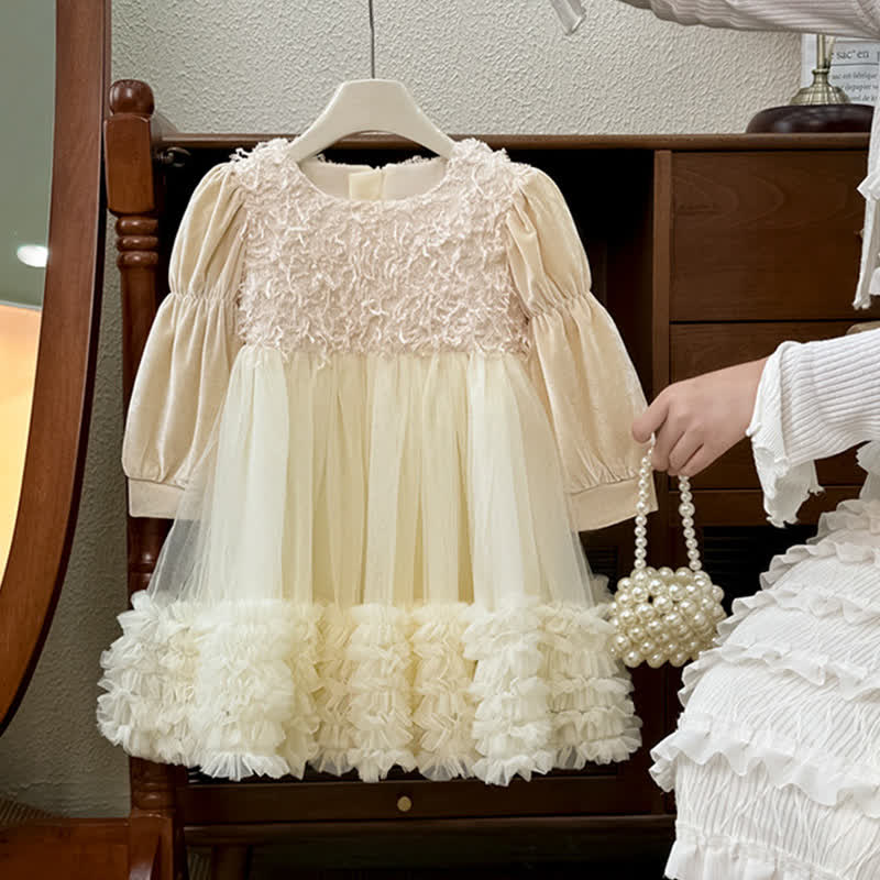 [Archive Sale] Chemical Fiber Blend Folds Fluffy Long Sleeve Mid-long Dresses - image 4