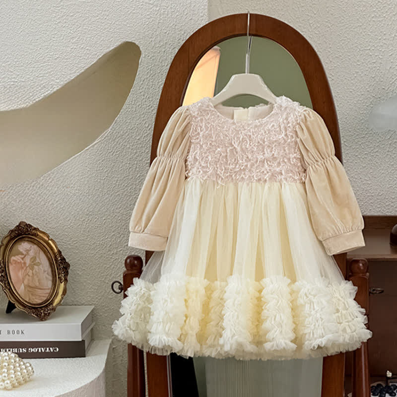 [Archive Sale] Chemical Fiber Blend Folds Fluffy Long Sleeve Mid-long Dresses - image 2