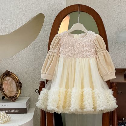 [Archive Sale] Chemical Fiber Blend Folds Fluffy Long Sleeve Mid-long Dresses - image 2