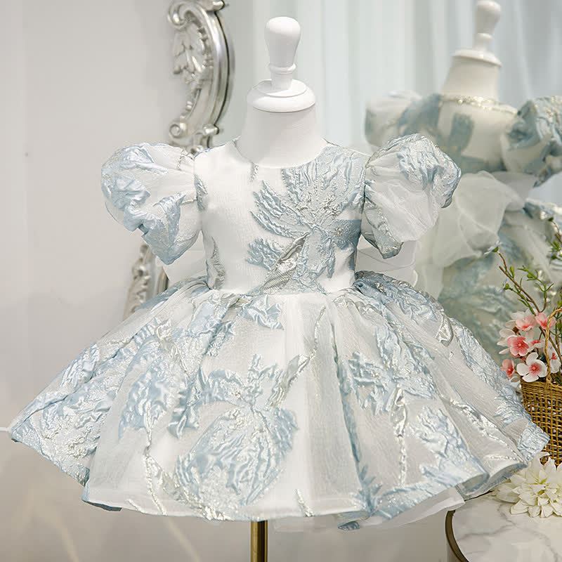 Jacquard Fluffy Jacquard Short Sleeve Mid-long Dresses - Blue - 9-10Y - image 3
