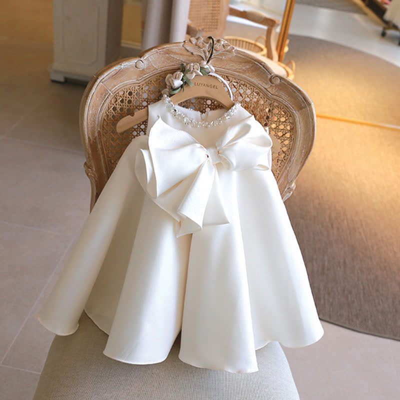 Chemical Fiber Blend Imitation Pearls Bow Sleeveless Mid-long Dresses - image 2