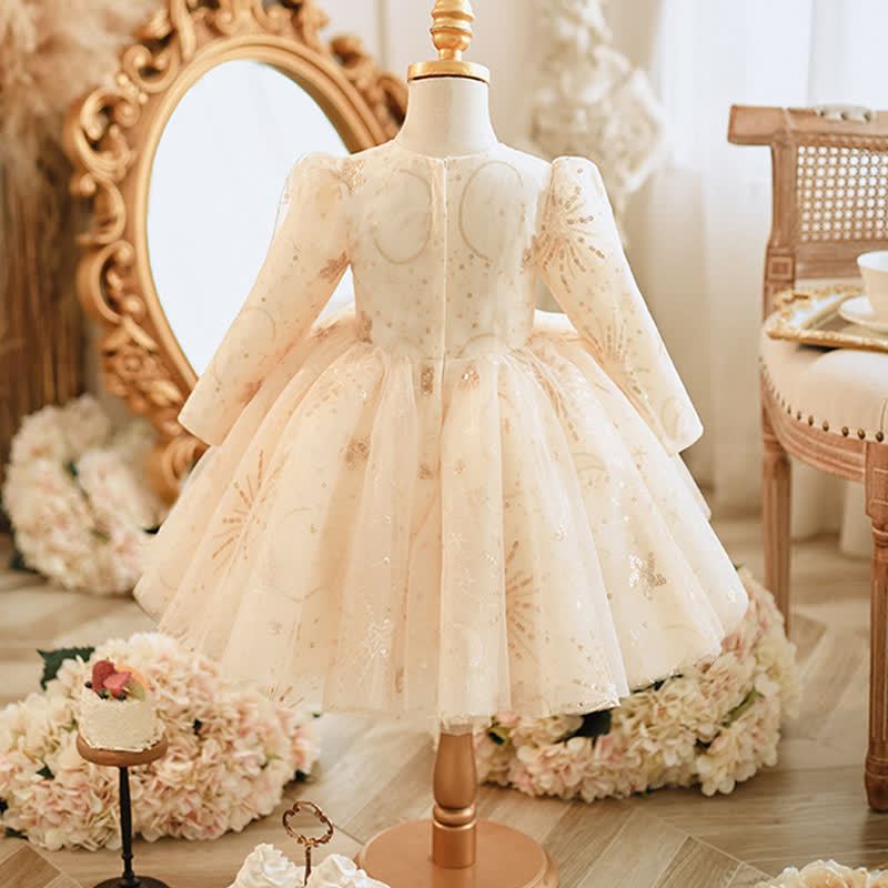 Mesh Rosette Sequins Long Sleeve Mid-long Dresses - image 5