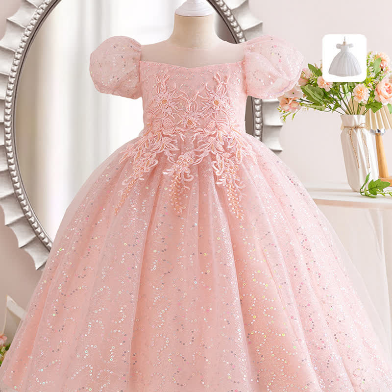 Mesh Lace Sequins Short Sleeve Maxi Dresses - image 9