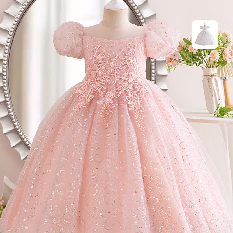 Mesh Lace Sequins Short Sleeve Maxi Dresses - image 9