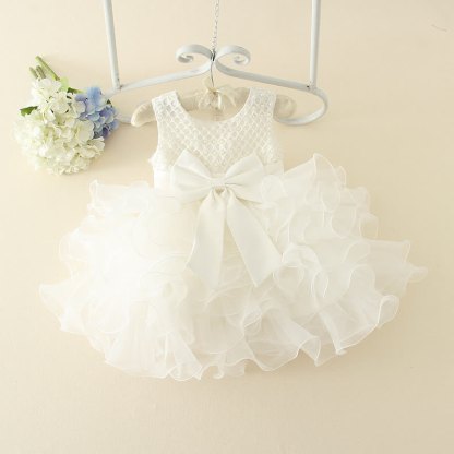 Mesh Folds Bow Sleeveless Midi Dresses - White - 5Y - image 1