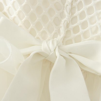 Mesh Folds Bow Sleeveless Midi Dresses - image 4