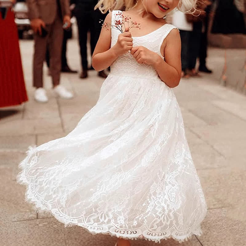 Lace Paisley Edge Sleeveless Maxi Dresses - White - 12-13Y - image 1