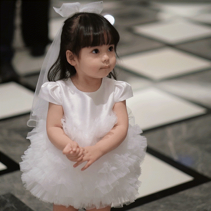 Mesh Satin Split Joint Cap Sleeve Midi Dresses - White - 5-6Y - image 1