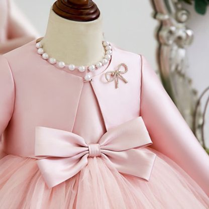 Satin Bow Long Sleeve Midi Dresses - image 6