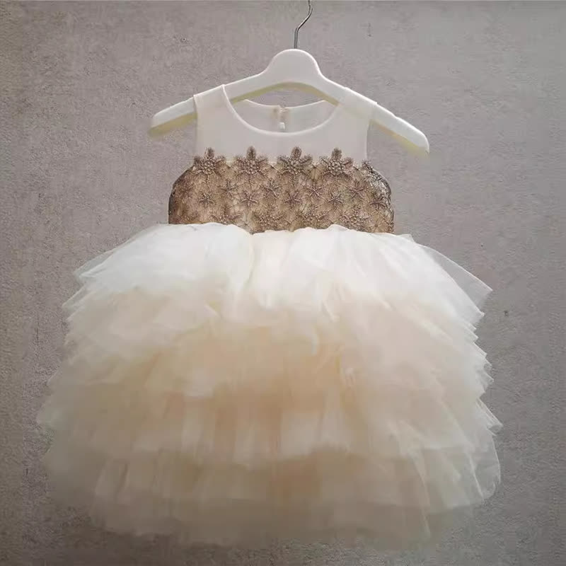 [Archive Sale] Mesh Applique Sleeveless Midi Dresses - Champagne - 9-12M【80cm】 - image 2