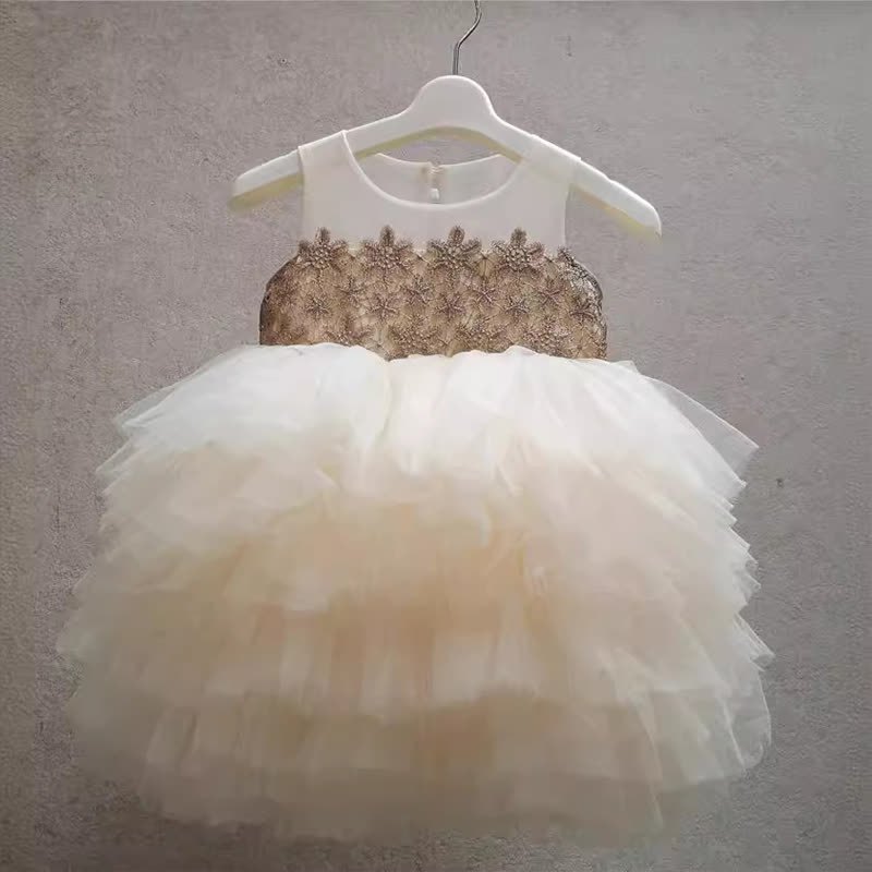 [Archive Sale] Mesh Applique Sleeveless Midi Dresses - Champagne - 9-12M【80cm】 - image 2