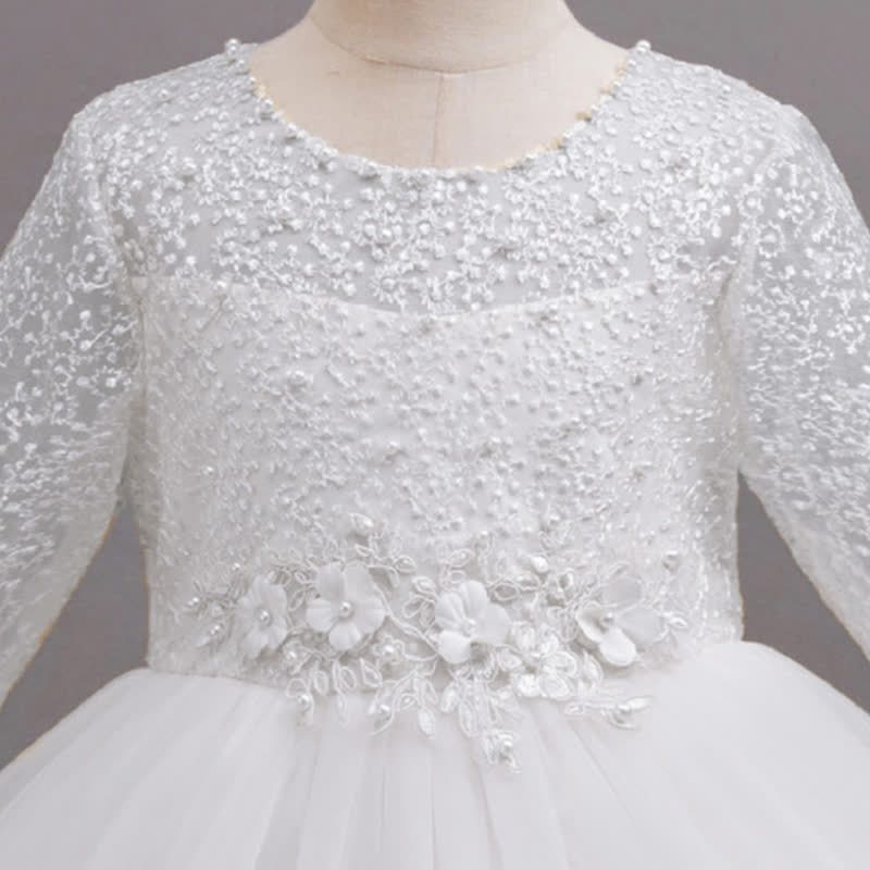 Mesh Lace Rosette Long Sleeve Maxi Dresses - image 2