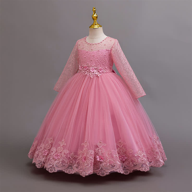 Mesh Lace Rosette Long Sleeve Maxi Dresses - image 7