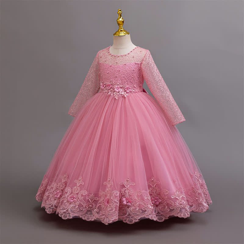 Mesh Lace Rosette Long Sleeve Maxi Dresses - image 7