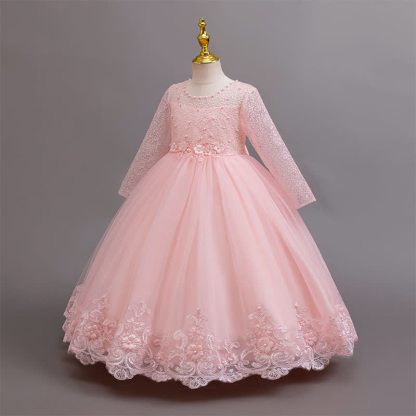 Mesh Lace Rosette Long Sleeve Maxi Dresses - image 14