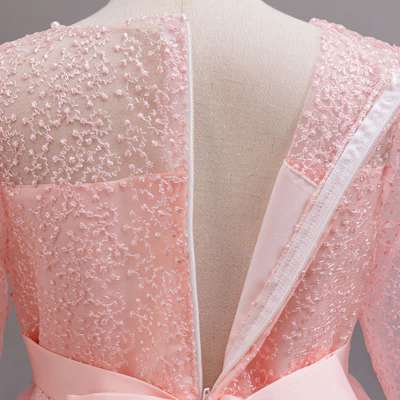 Mesh Lace Rosette Long Sleeve Maxi Dresses - image 17