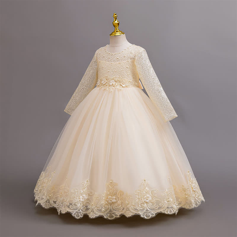 Mesh Lace Rosette Long Sleeve Maxi Dresses - image 23