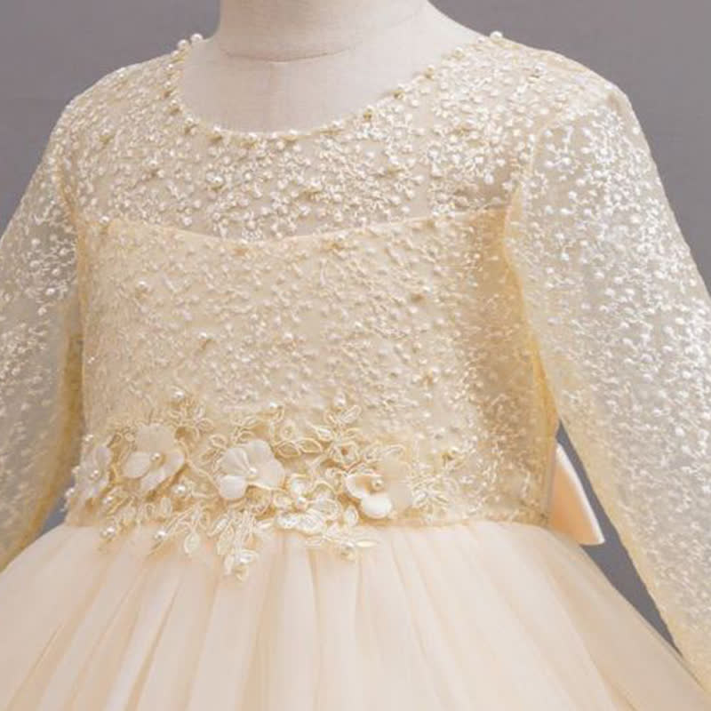 Mesh Lace Rosette Long Sleeve Maxi Dresses - image 25