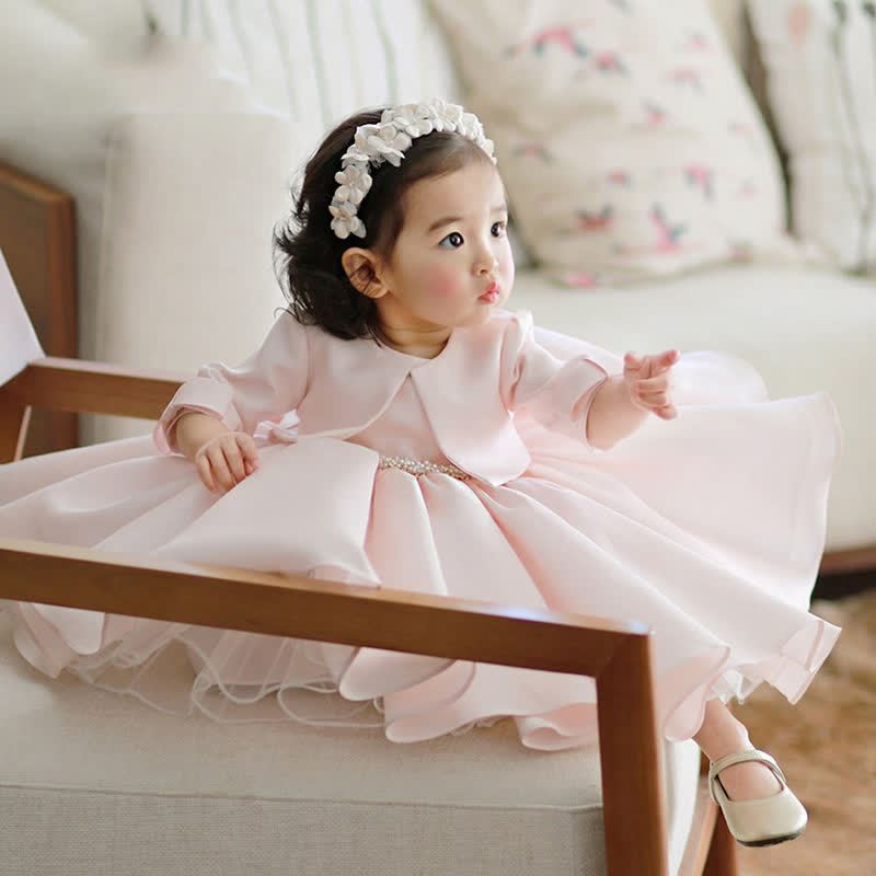 Chemical Fiber Blend Imitation Pearls Bow Half Sleeve Mid-long Dresses - image 2