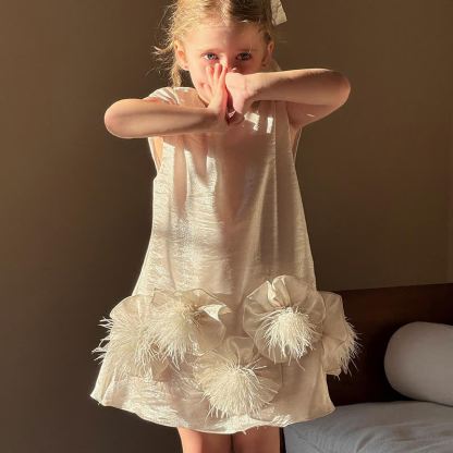 [Archive Sale] Chiffon Feather-trimmed Sleeveless Midi Dresses - Silver - 1-2Y【90CM】 - image 1