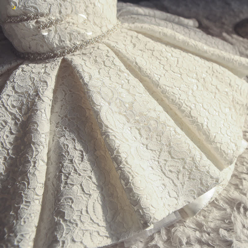 Chemical Fiber Blend Lace Bow Sleeveless Mid-long Dresses - image 4