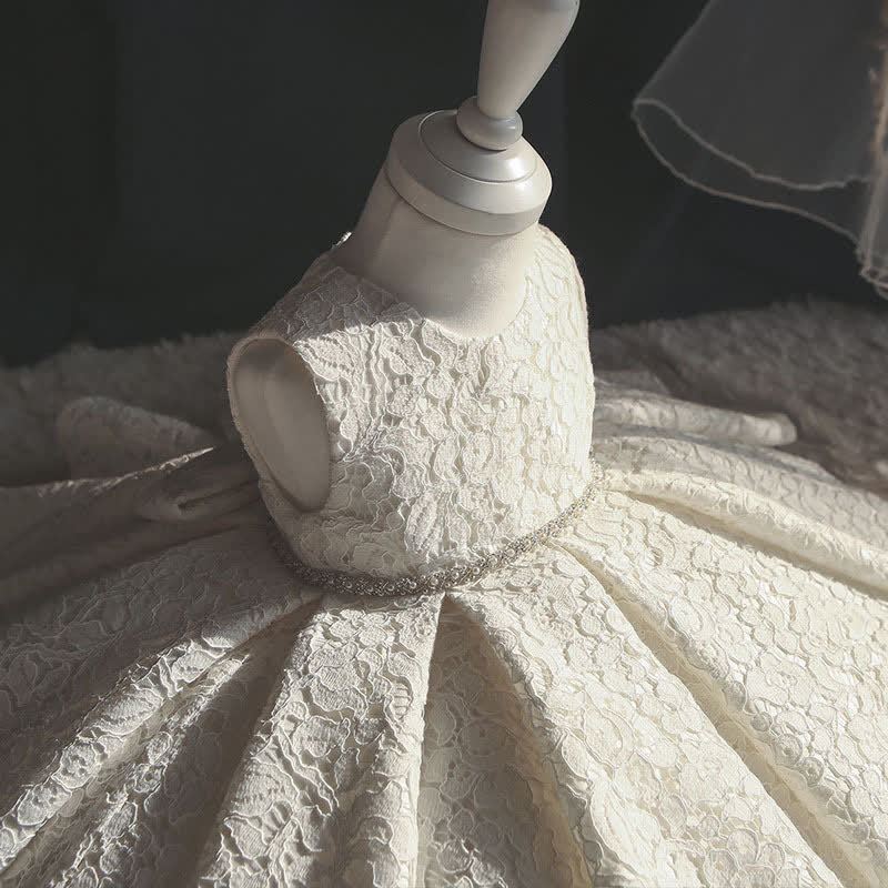 Chemical Fiber Blend Lace Bow Sleeveless Mid-long Dresses - image 3