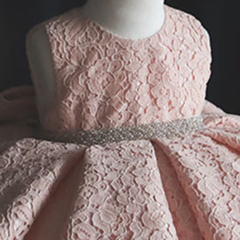 Chemical Fiber Blend Lace Bow Sleeveless Mid-long Dresses - image 6