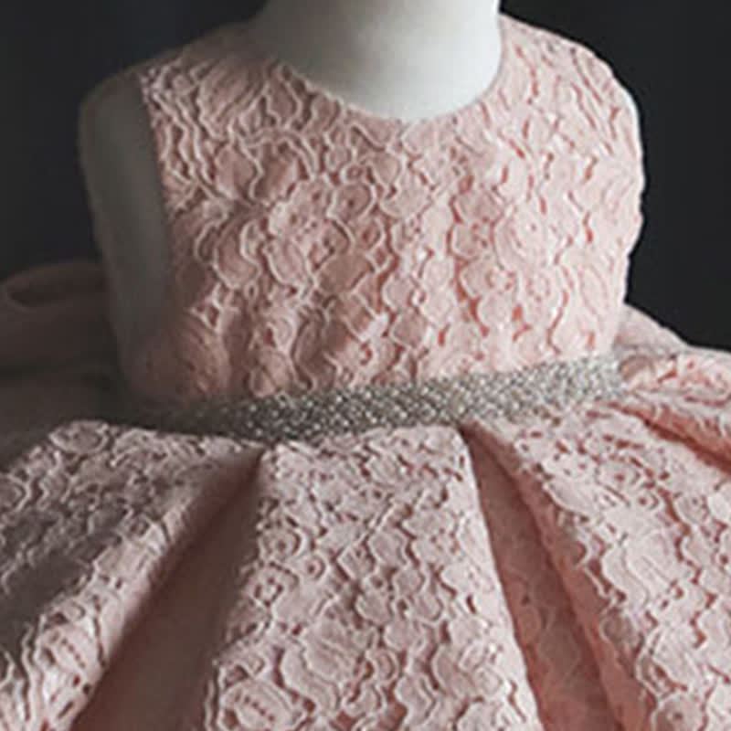 Chemical Fiber Blend Lace Bow Sleeveless Mid-long Dresses - image 6