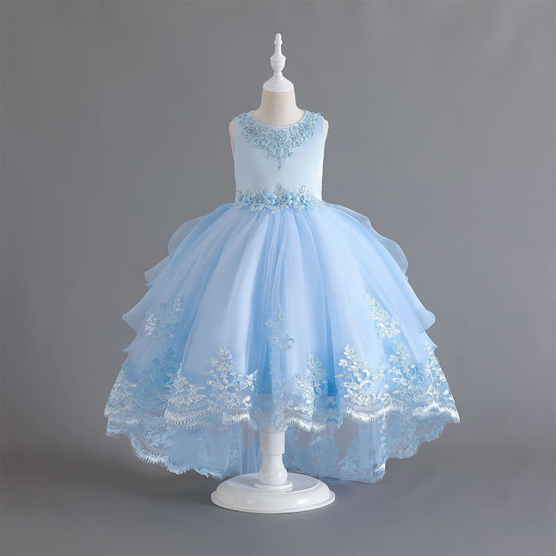 [Archive Sale] Mesh Lace Bow Sleeveless Maxi Dresses - Blue - 4-5Y【110CM】 - image 1