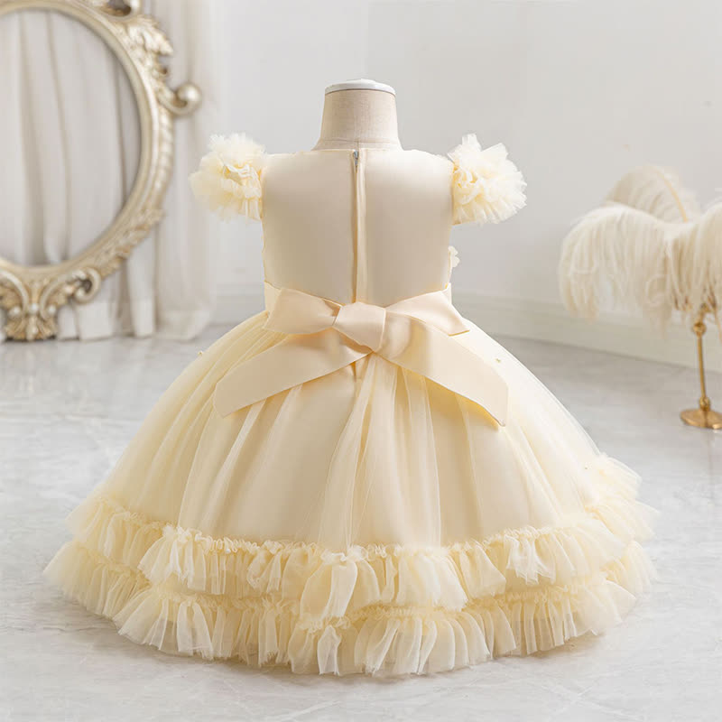 Mesh Rosette Folds Sequins Short Sleeve Mid-long Dresses - image 2