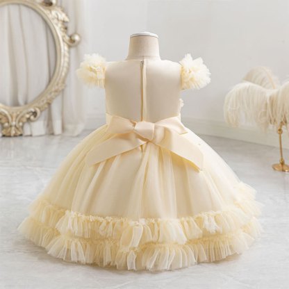 Mesh Rosette Folds Sequins Short Sleeve Mid-long Dresses - image 2