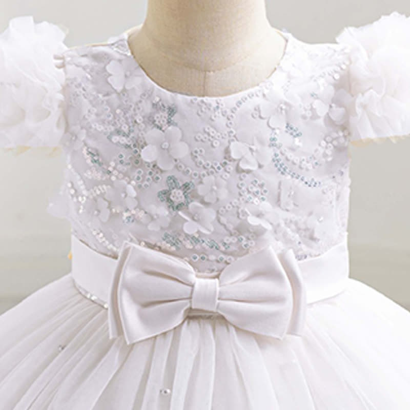 Mesh Rosette Folds Sequins Short Sleeve Mid-long Dresses - image 8