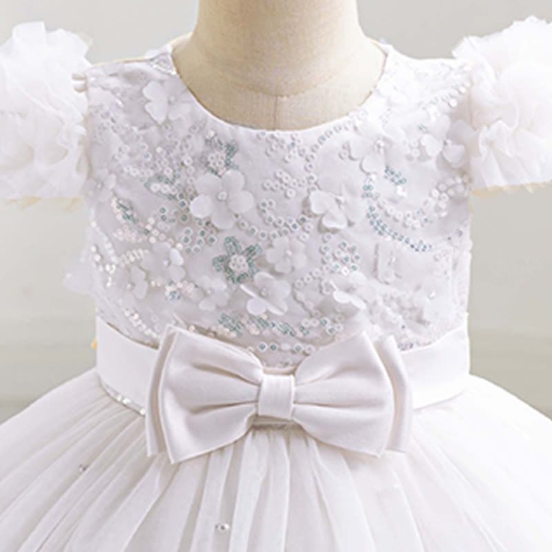 Mesh Rosette Folds Sequins Short Sleeve Mid-long Dresses - image 8
