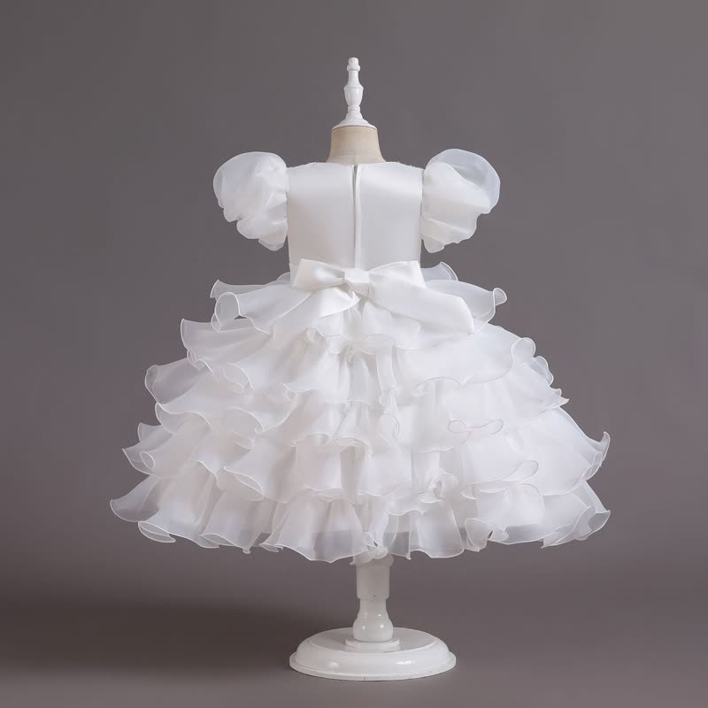 Organza Folds Sequins Bow Short Sleeve Mid-long Dresses - image 2