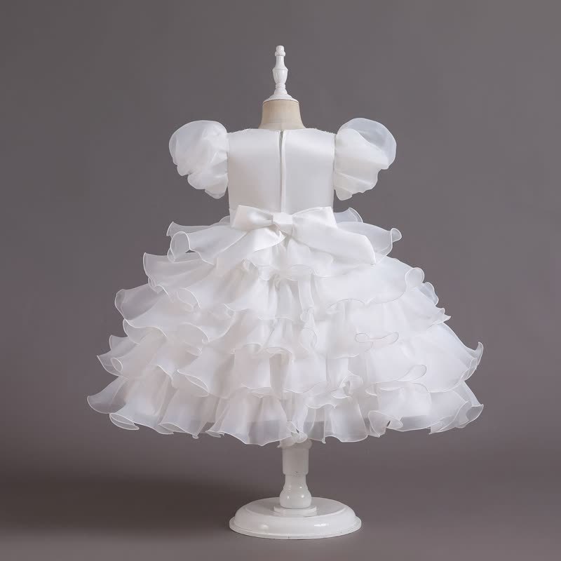 Organza Folds Sequins Bow Short Sleeve Mid-long Dresses - image 2
