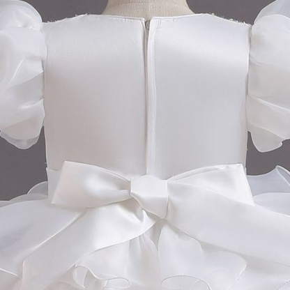 Organza Folds Sequins Bow Short Sleeve Mid-long Dresses - image 4