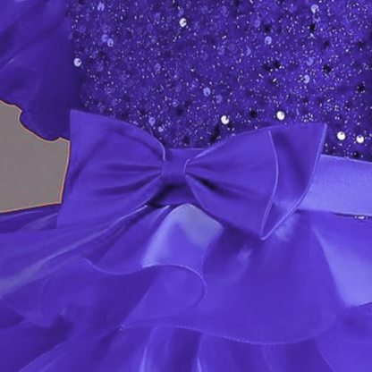 Organza Folds Sequins Bow Short Sleeve Mid-long Dresses - image 19