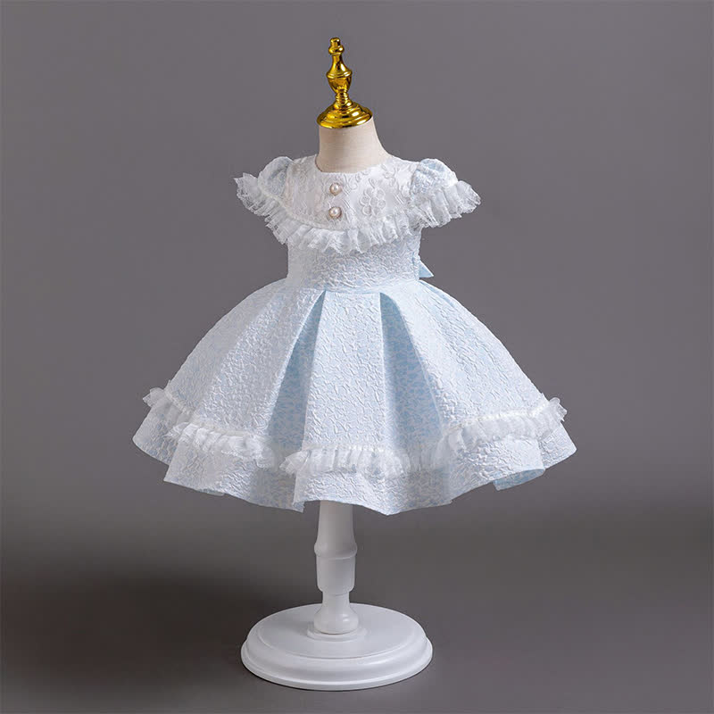 Chemical Fiber Blend Lace Bow Jacquard Short Sleeve Mid-long Dresses - image 10