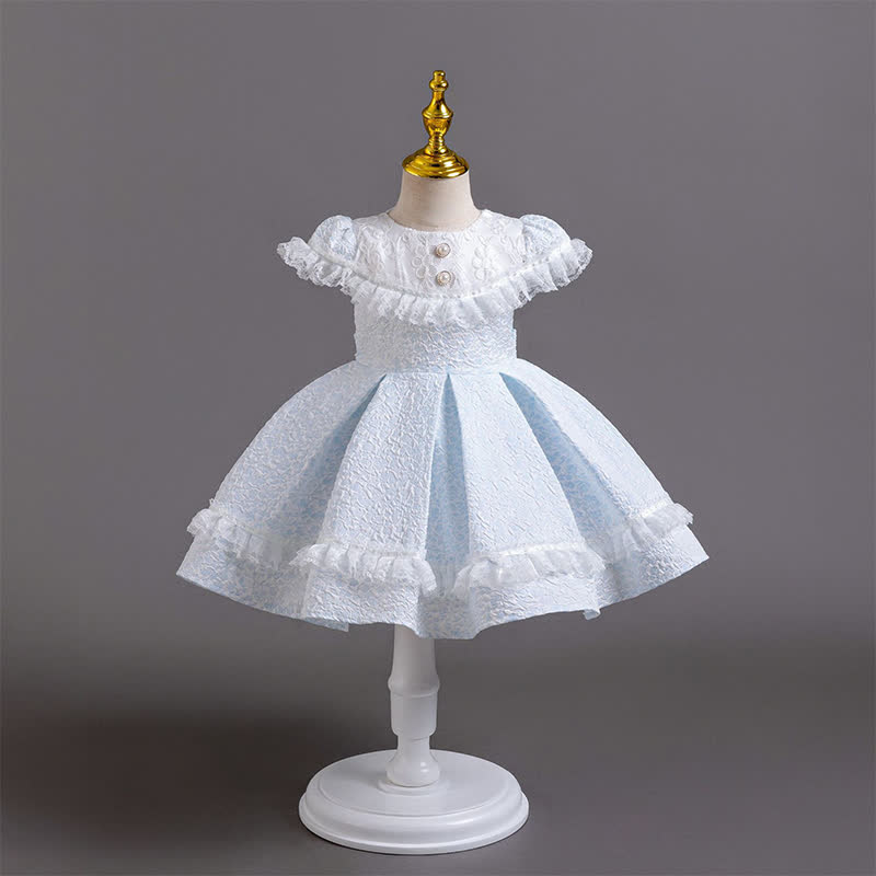 Chemical Fiber Blend Lace Bow Jacquard Short Sleeve Mid-long Dresses - Blue - 4-5Y - image 9