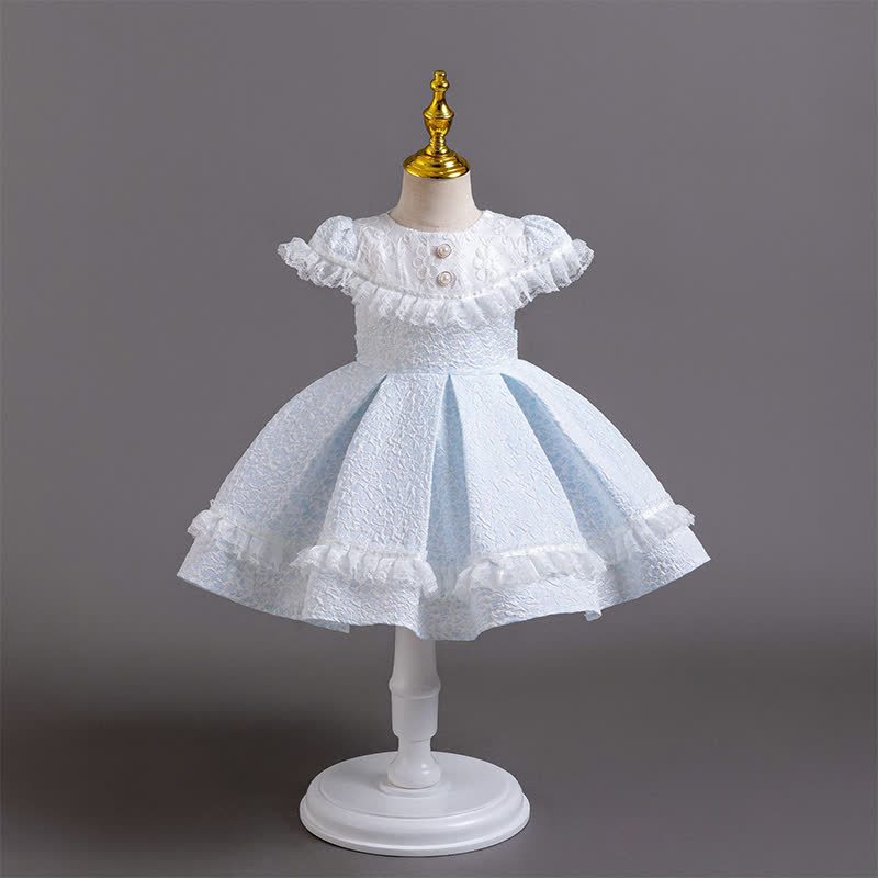 Chemical Fiber Blend Lace Bow Jacquard Short Sleeve Mid-long Dresses - Blue - 4-5Y - image 9