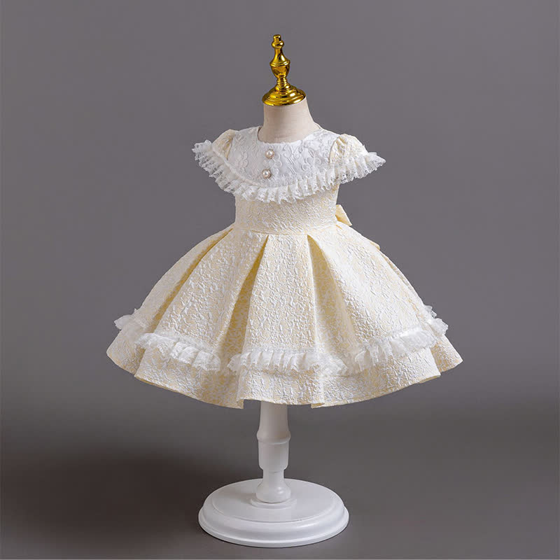 Chemical Fiber Blend Lace Bow Jacquard Short Sleeve Mid-long Dresses - image 2