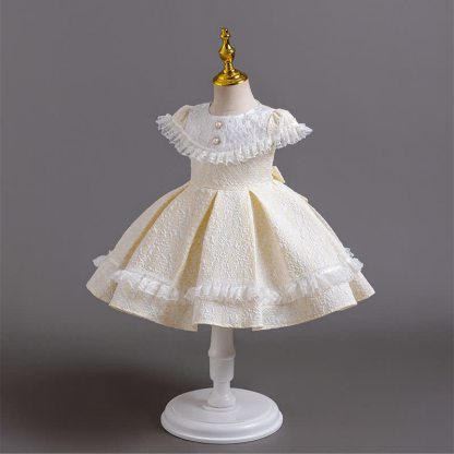 Chemical Fiber Blend Lace Bow Jacquard Short Sleeve Mid-long Dresses - image 2