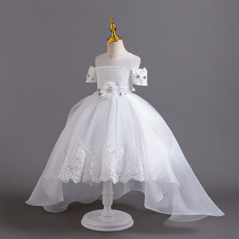 Organza Lace Bow Rosette Short Sleeve Maxi Dresses - image 2
